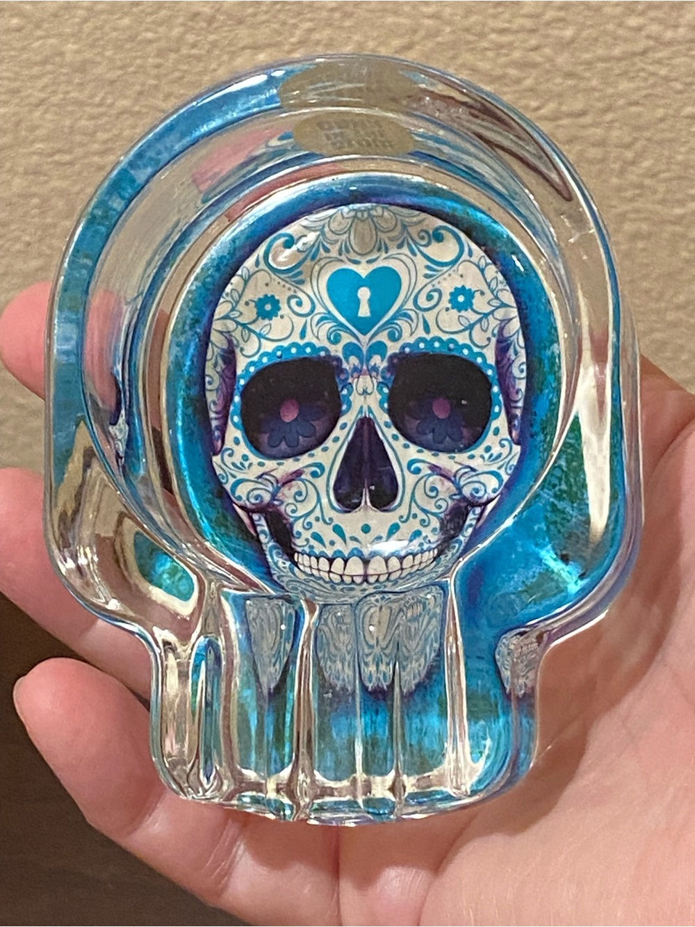 Glow in the dark Heavy Glass Skull Ashtray Cigarette Smoking